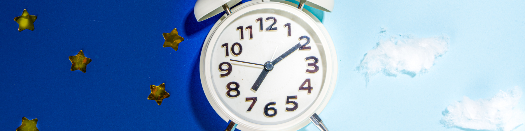 Circadian rhythms with white alarm clock, night and day backgrounds